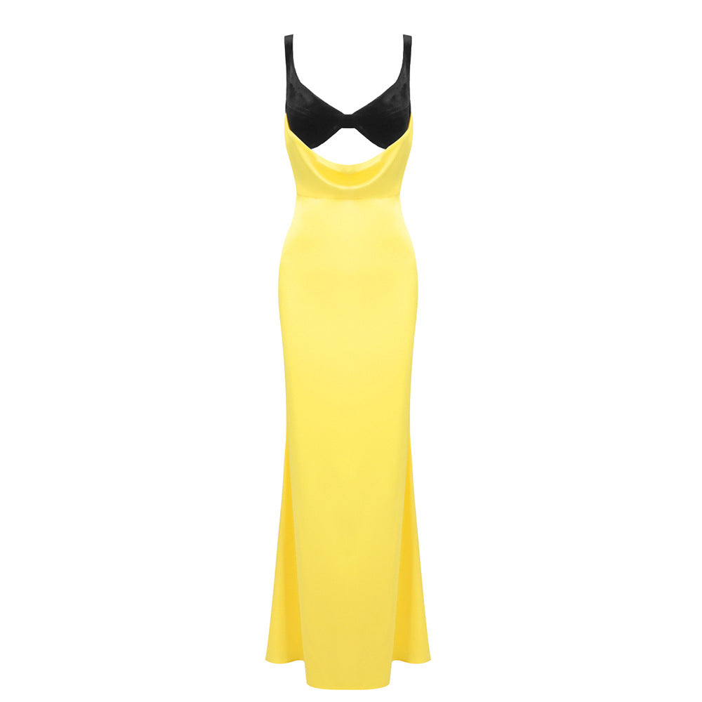 Camisole Evening Dress Split Velvet Patchwork Cutout Maxi Dress Underdress
