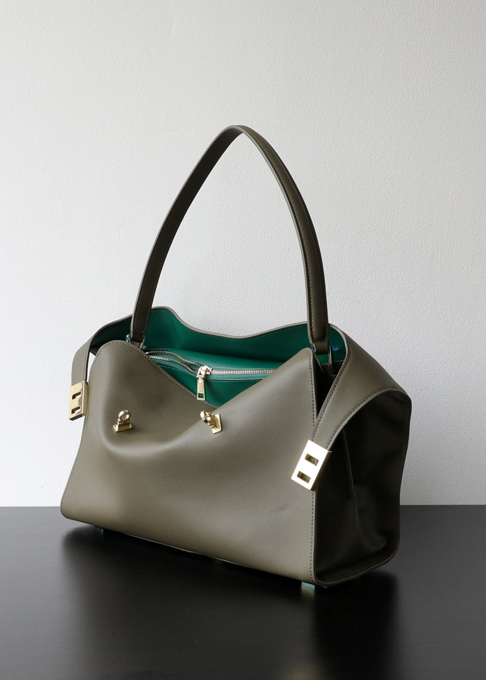 Aurora - Black Leather Tote Bag with Gold Accents
