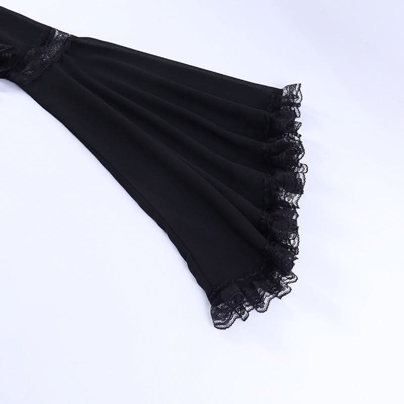 Long flared sleeve lace hem shrug top