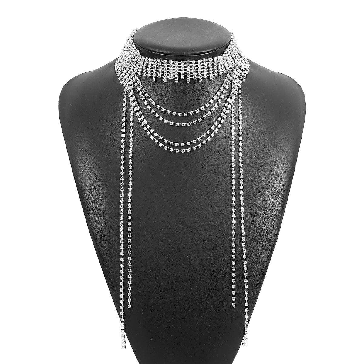 Layered rhinestone metal chain necklace