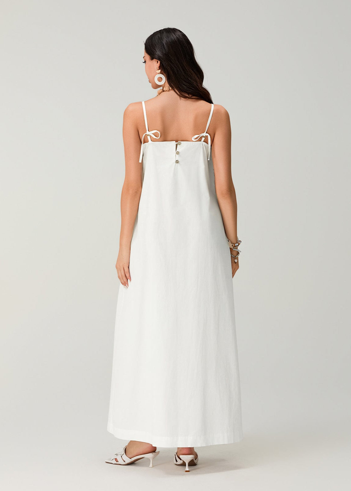 Linen Essence - White Pleated Maxi Sundress