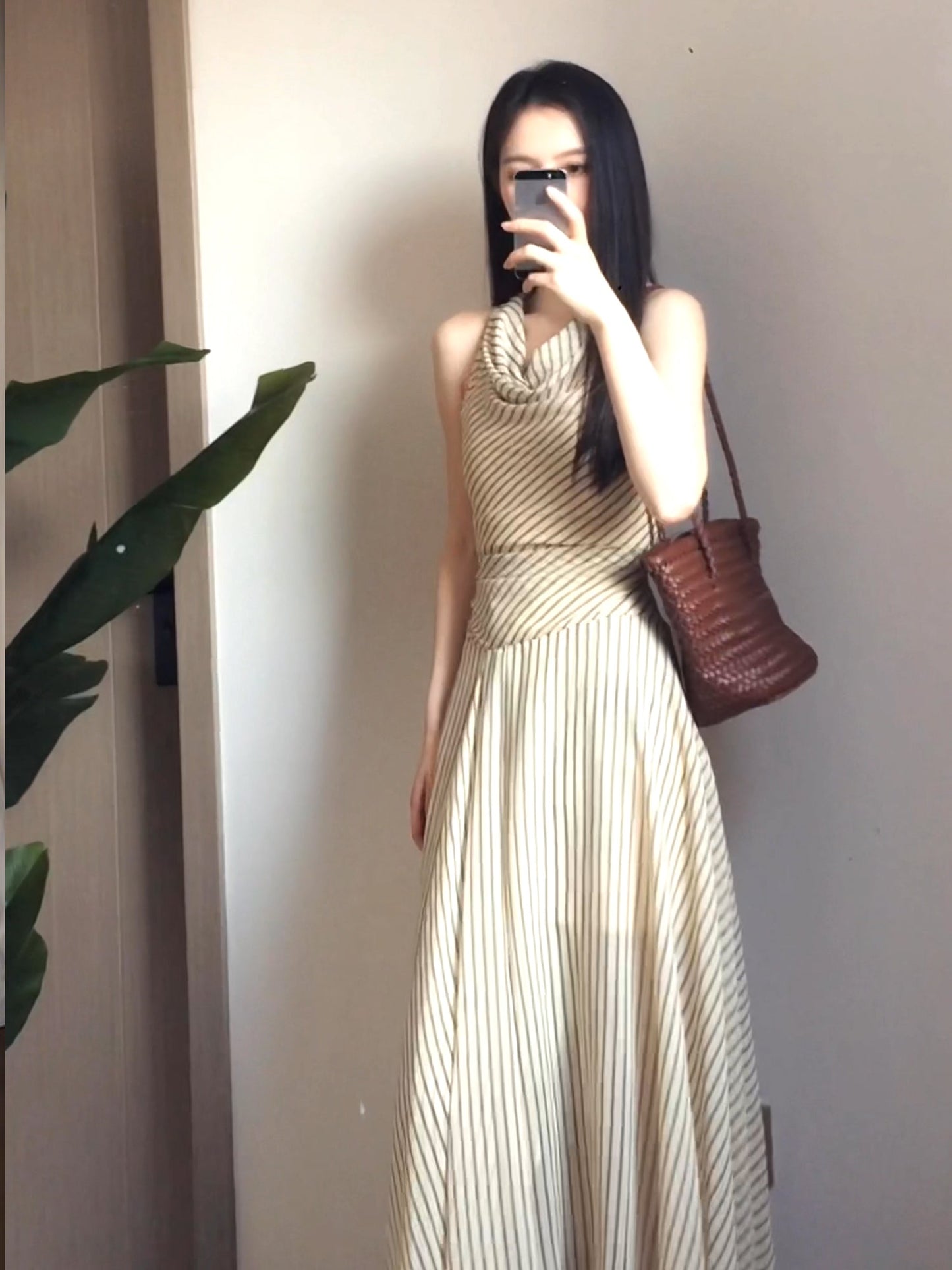 Downton Abbey Striped Sleeveless Maxi Elegant Drape-Neck Holiday Dress