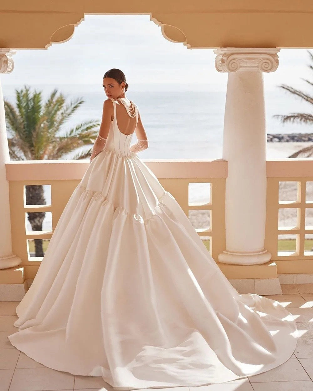 Strapless Satin Long Train Wedding Dress