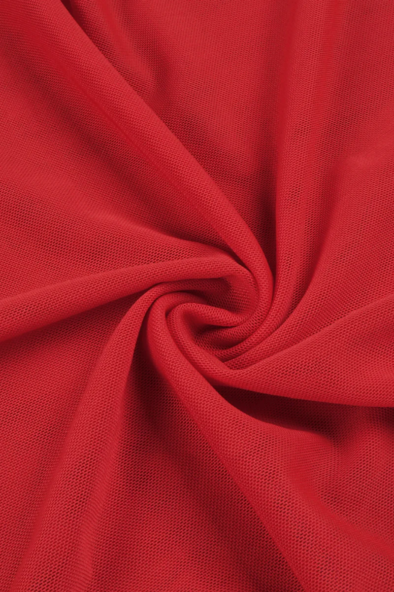 Nydia Red Strapless Sheer Mesh Maxi Dress