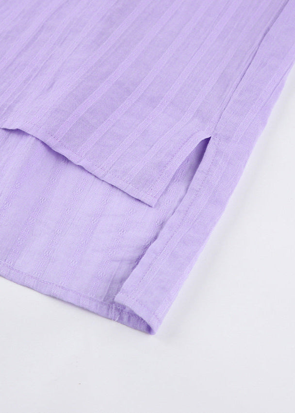 Lilac Drift - Striped Cotton Shirt and Shorts Set