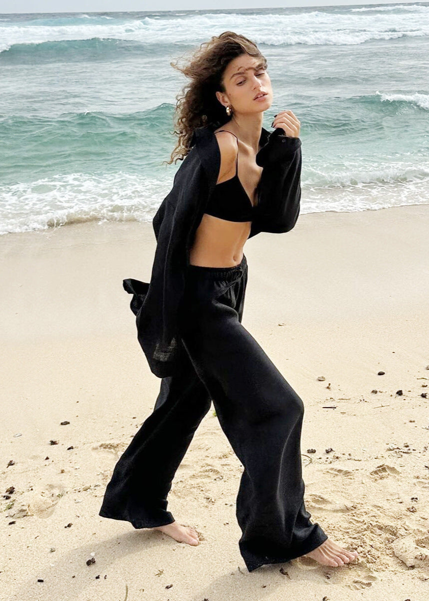 Merlot – Relaxed Cotton Shirt & Wide-Leg Pants Set
