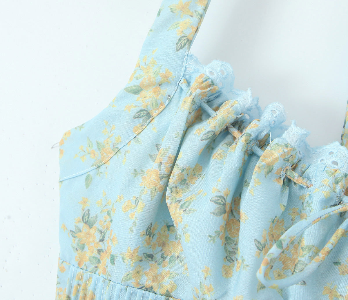 Blue - Sexy Floral Halter Neck Dress