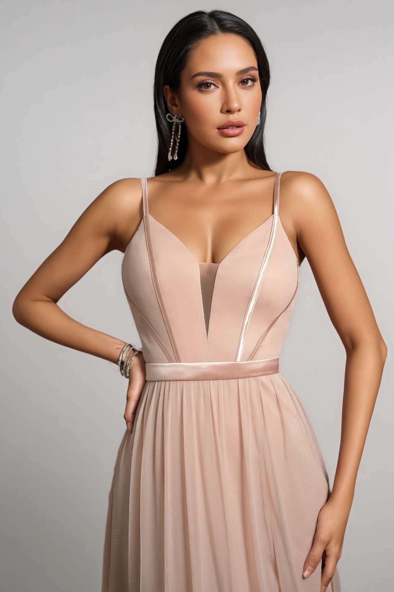 Crispina Pink Strappy Mesh Maxi Dress