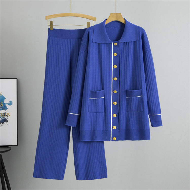 Blue – Knitted Long Sweater Two Piece Set