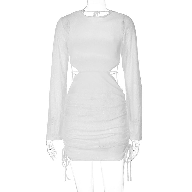 Back Hollow Out Cutout out Tied Horn Long Sleeve