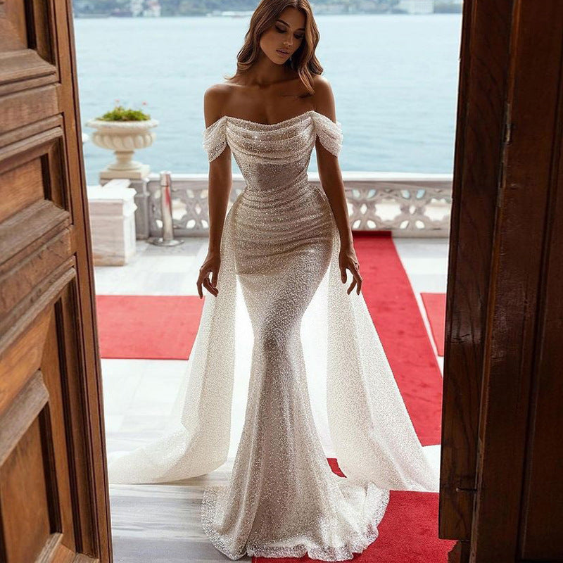 Off-Shoulder Slim Fit Long Gown Wedding Dress