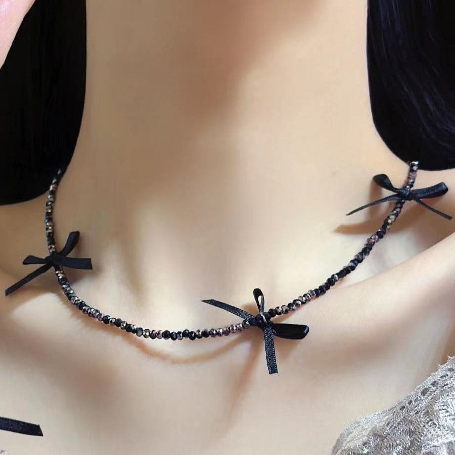 Bowknot beaded choker necklace