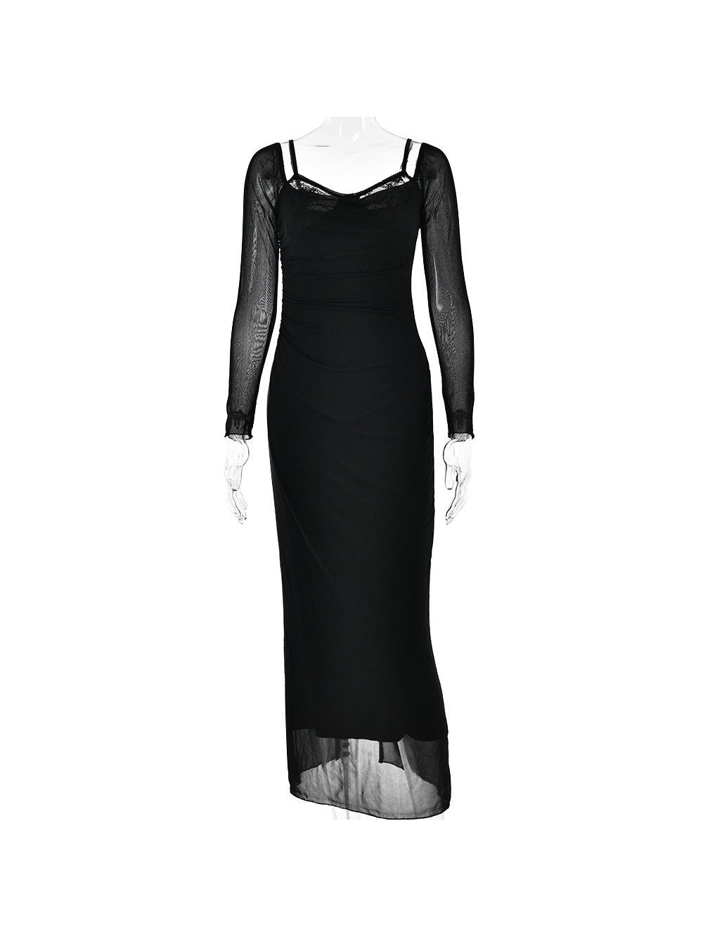 Black Spaghetti Strap Backless Tight Split Maxi Dress