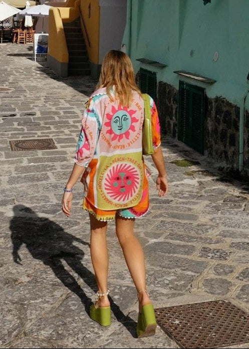 Viva Solare - Graphic Sun Print Puff Sleeve Set