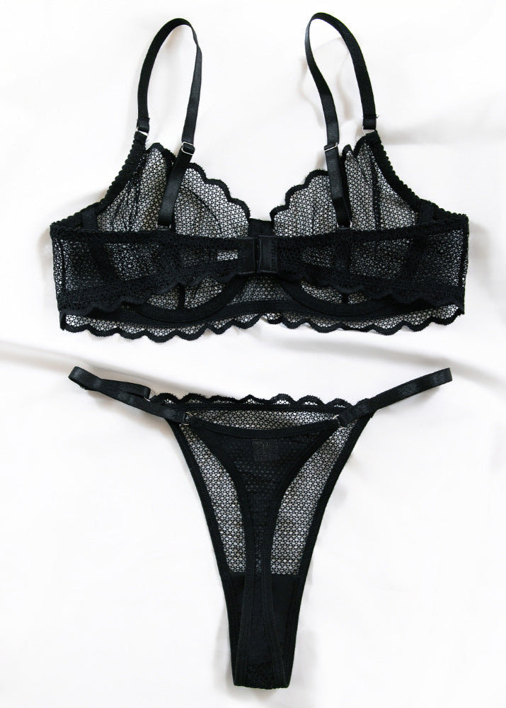 Midnight Mesh - Underwire Lingerie Set with Scalloped Lace Trim
