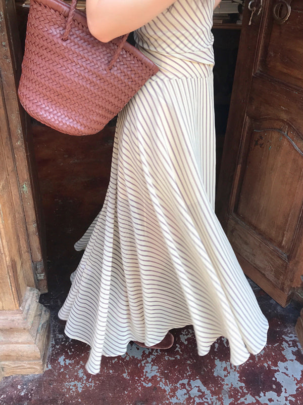 Downton Abbey Striped Sleeveless Maxi Elegant Drape-Neck Holiday Dress