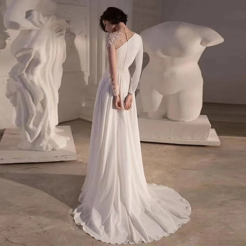 Off-Shoulder High Slit Long Gown Wedding Dress