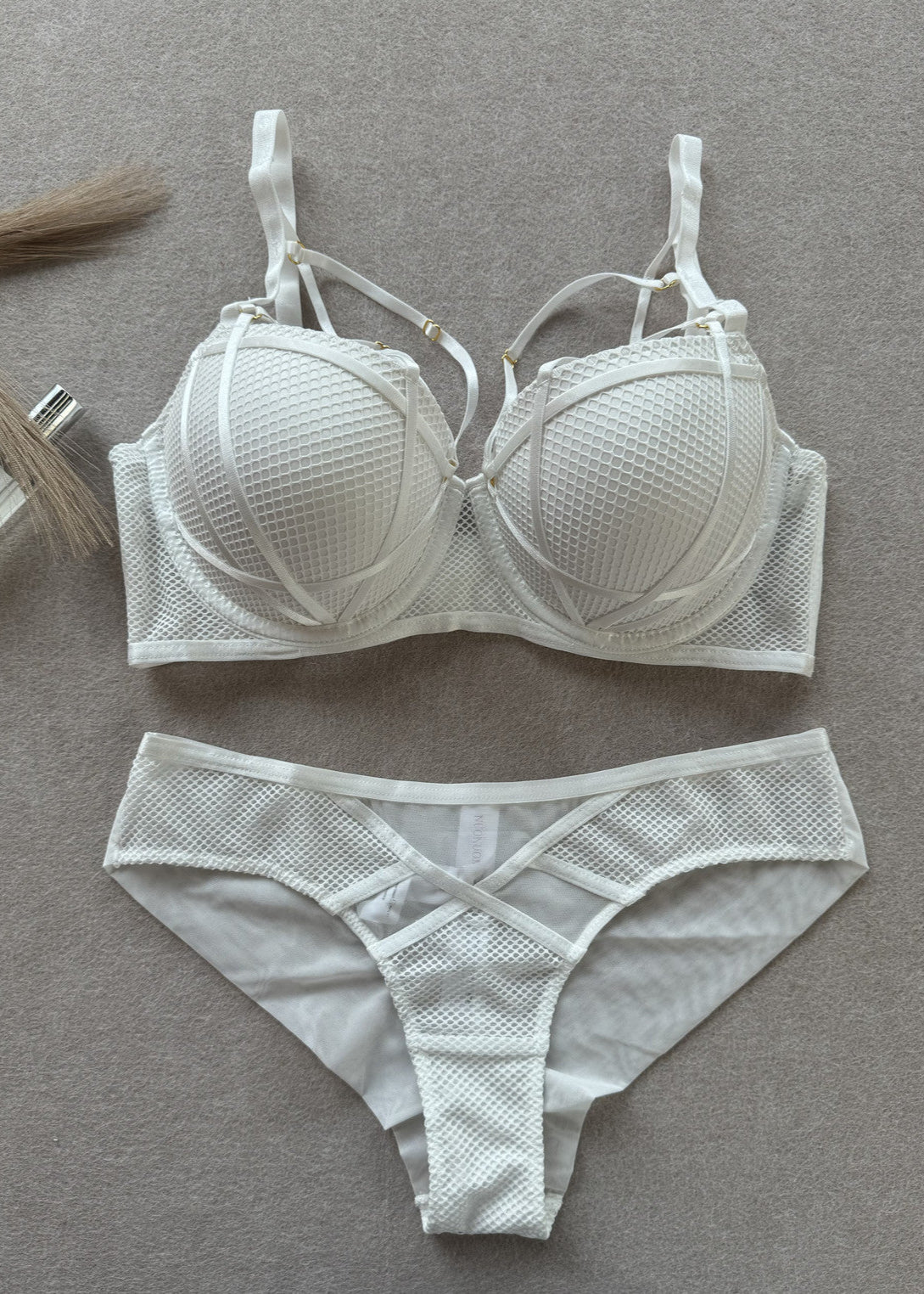 Snowfall Mesh Strappy Underwire Lingerie Set