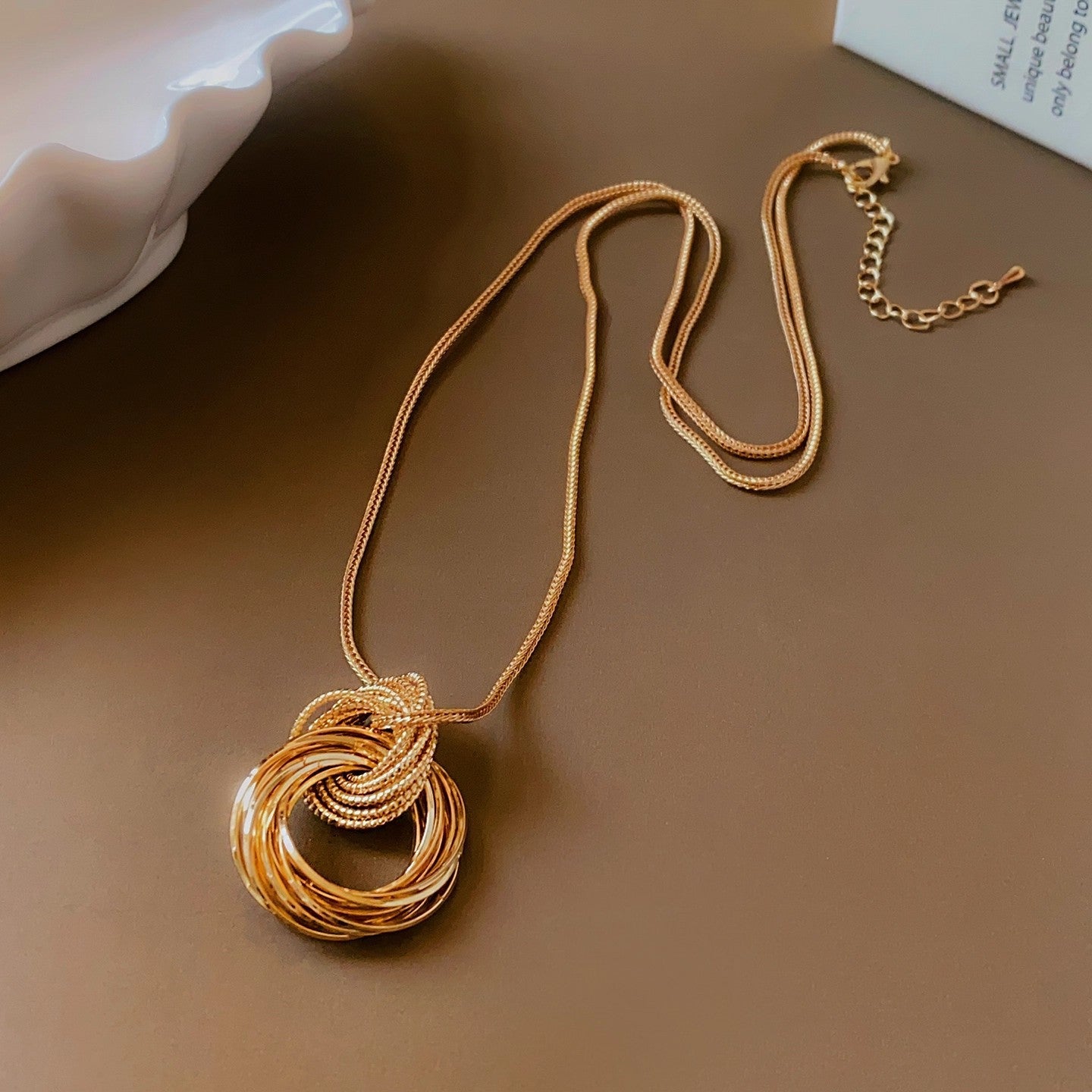 Wrapped Circle Pendant Layered Necklace
