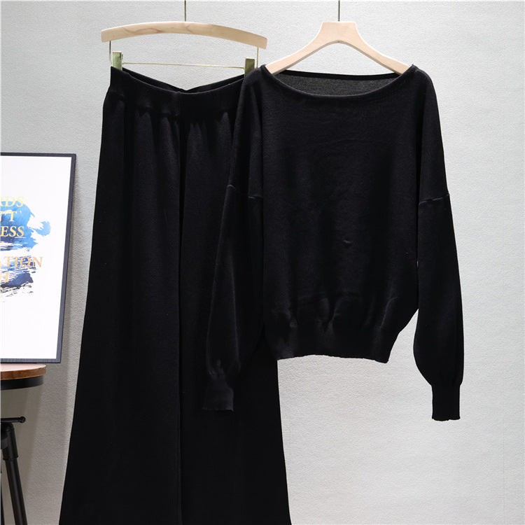 Black – Loose Fit Knit Sweater Two Piece Set