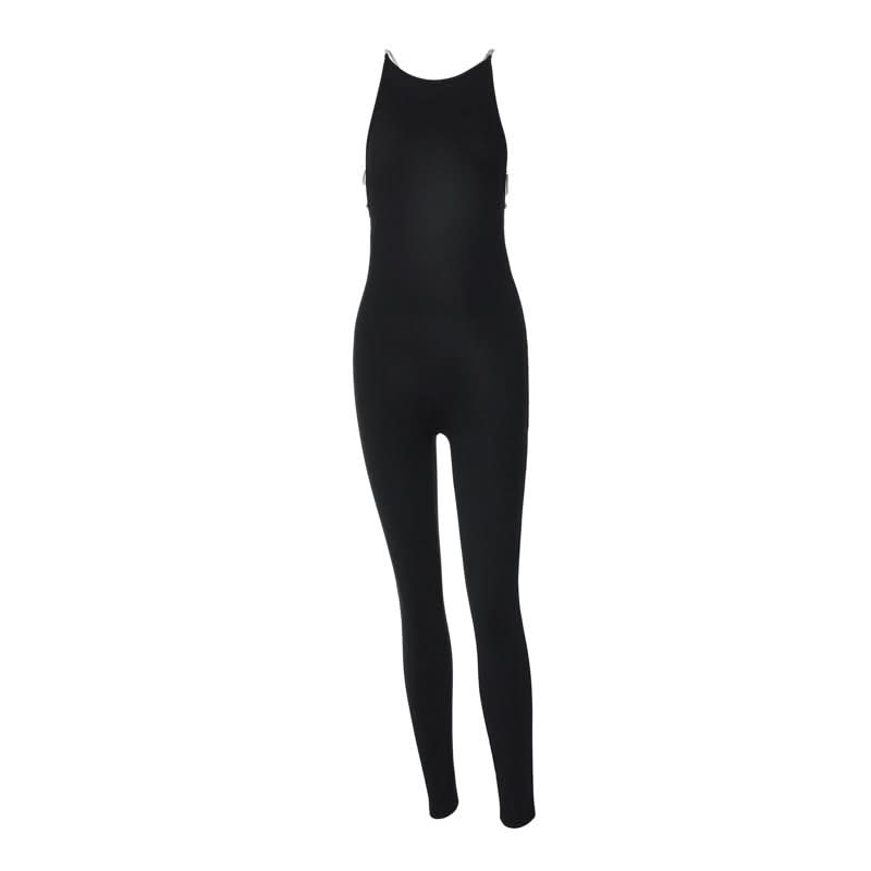 Round neck beaded backless solid jumpsuit