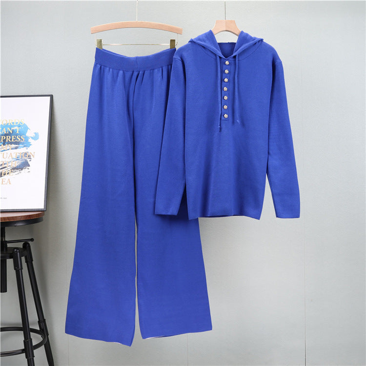 Blue - Fashion Knitted Sweater Two Piece Set