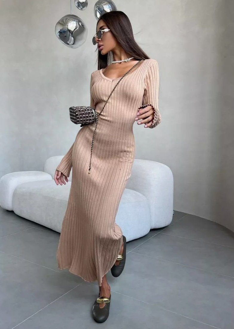 Tawny Ribbed Knit Midi Dress