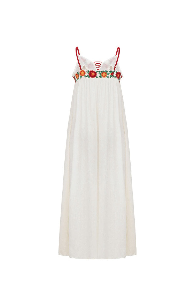 Mila Floral Embroidered V-neck Maxi Slip Dress