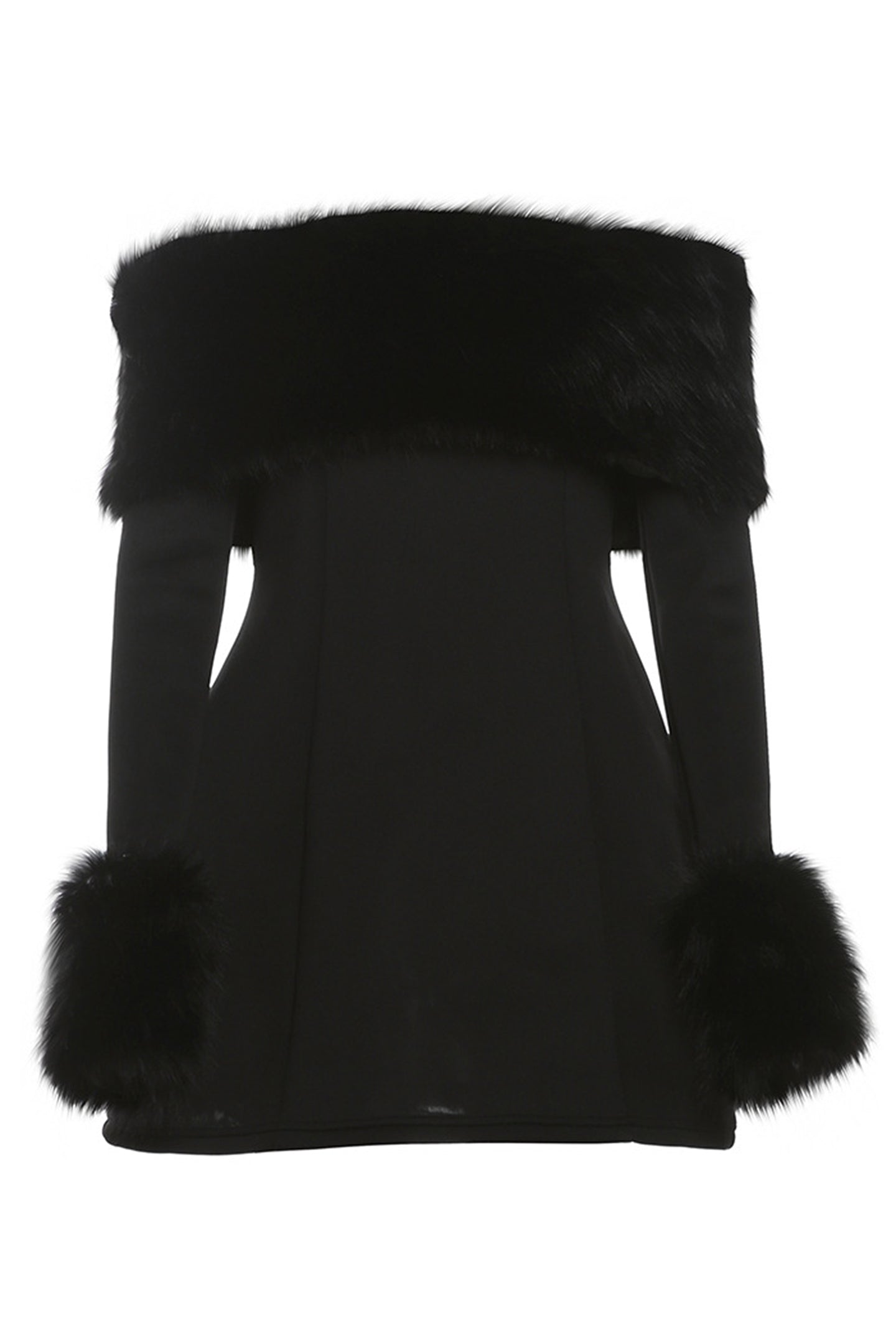 Regina Fur Collar Off Shoulder Mini Dress