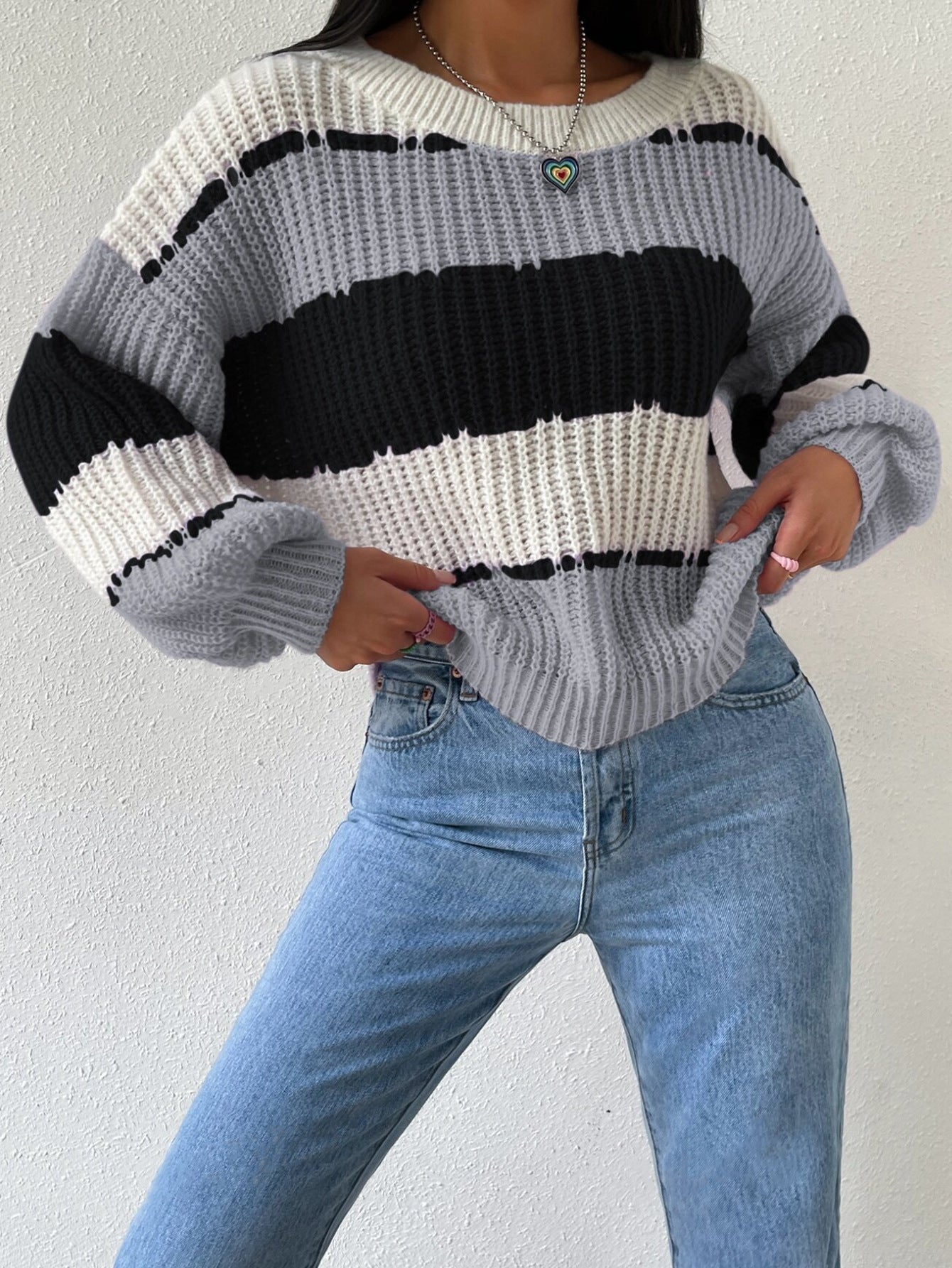 | Women’s Striped Knit Pullover Sweater
