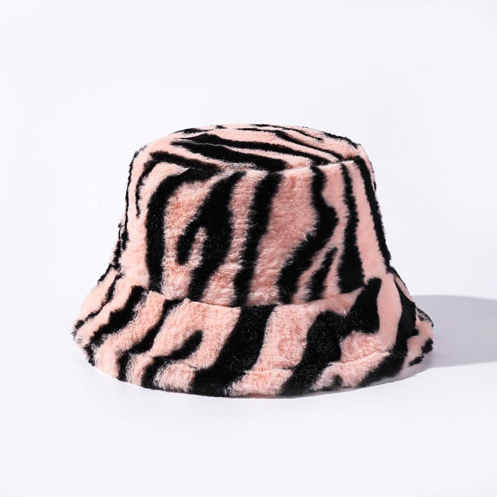 Zebra pattern fluffy fisherman bucket hat