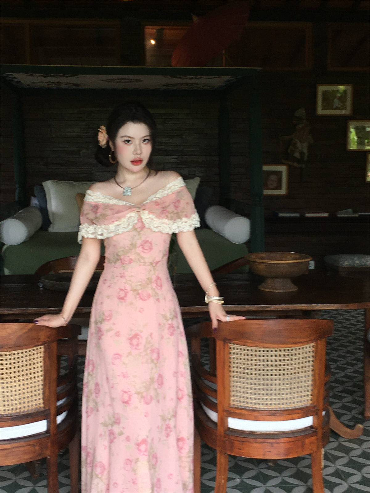 Spring Serenity Dual-Wear Maxi Sheer Cinnamon Pink Fairy Dress 2025 gunne sax vintage dress