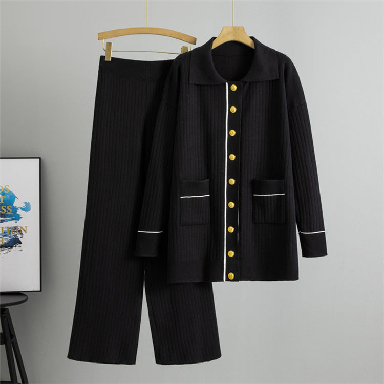 Black – Knitted Long Sweater Two Piece Set