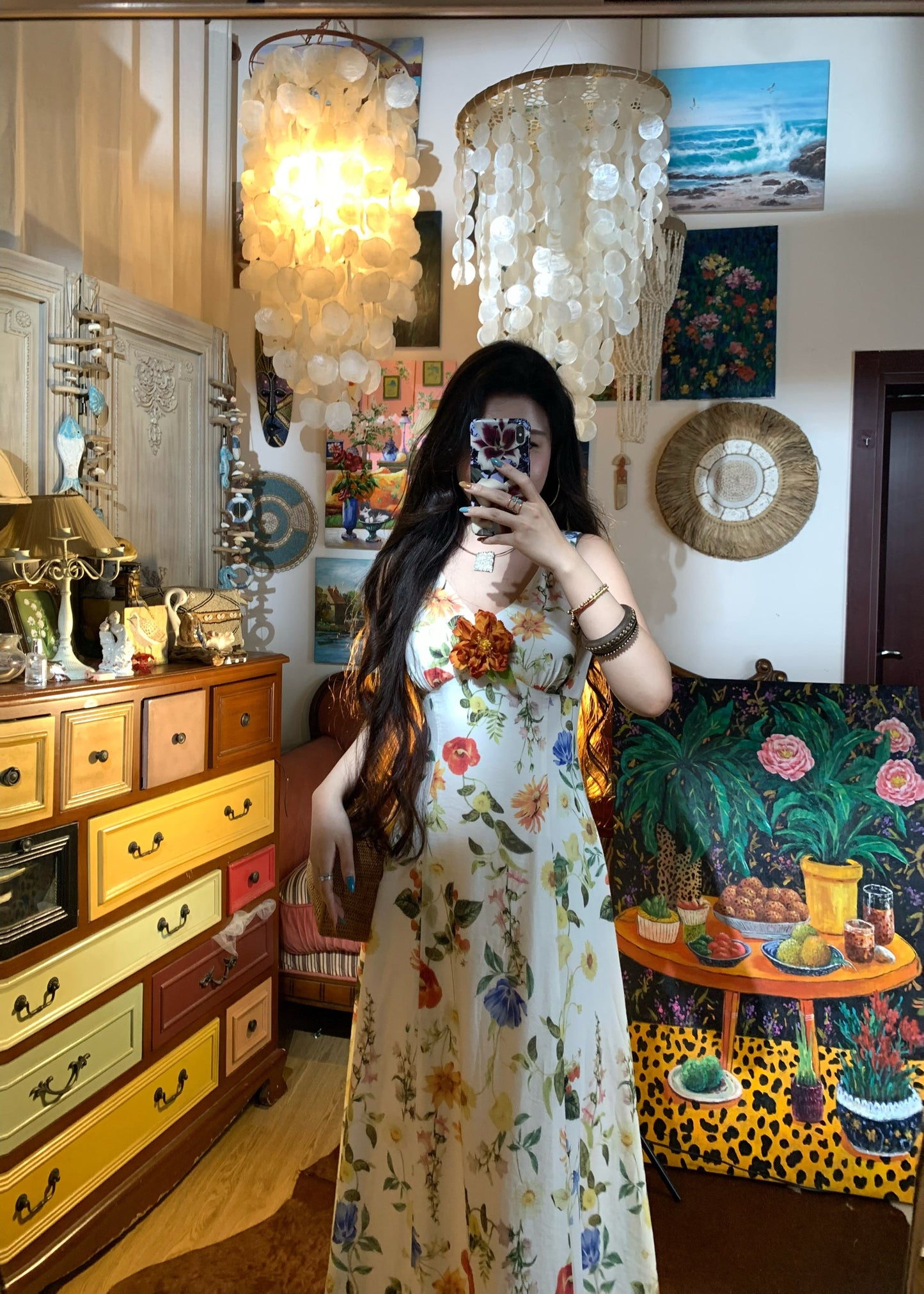 Bali Rainforest Tropical Print Dress Waist-Cinching Summer Vacation Maxi gunne sax vintage dress