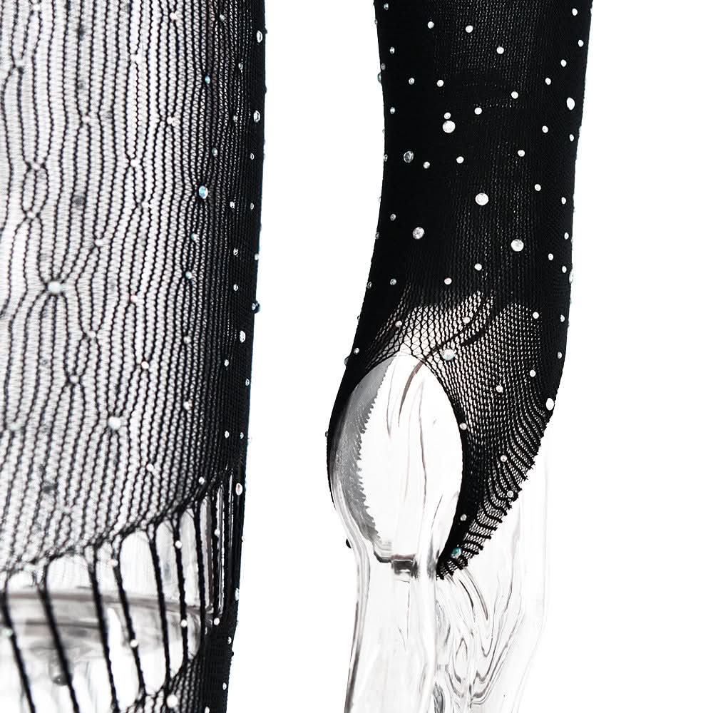 Off shoulder long sleeve beaded hollow out jumpsuit