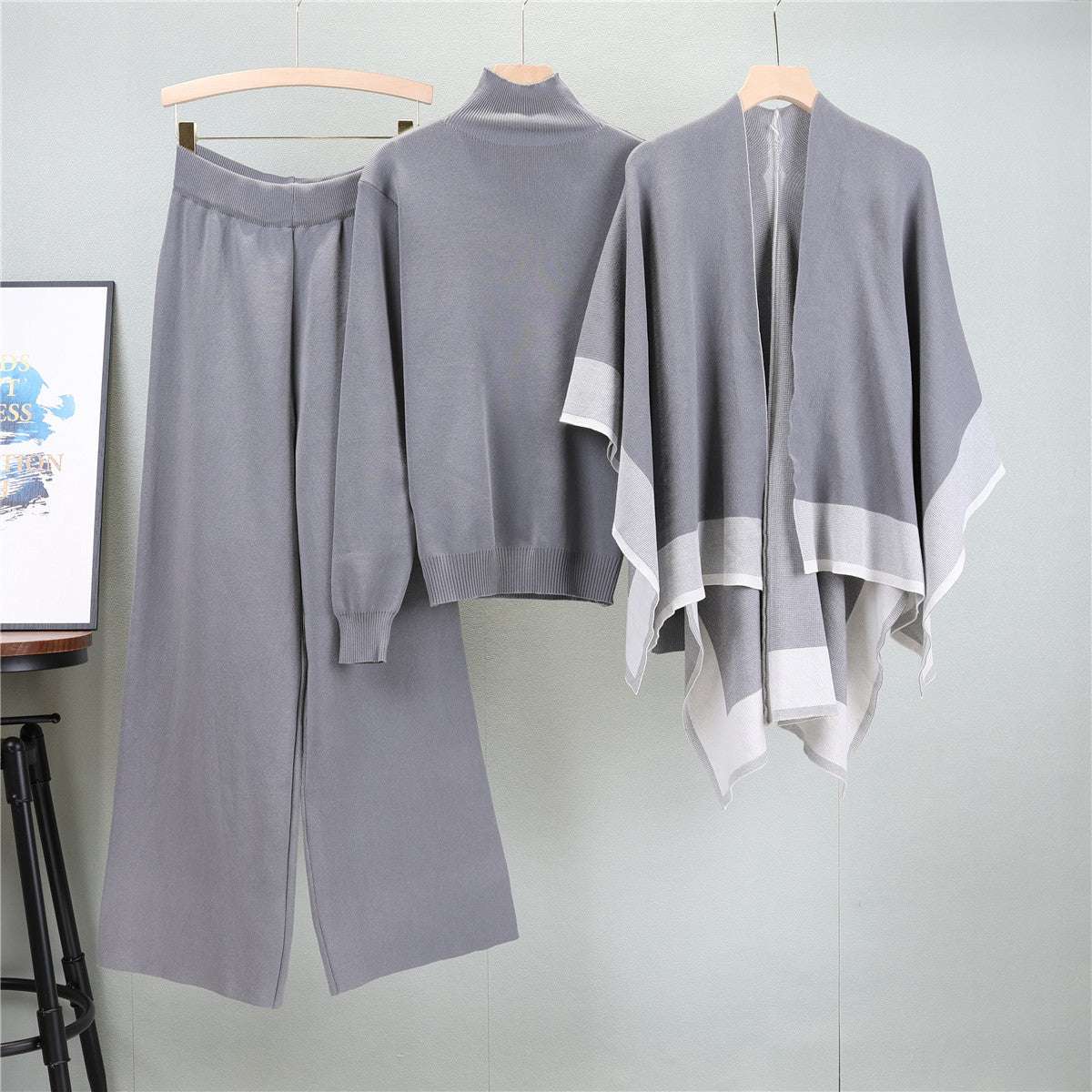 Gray – Loose Knit Sweater Three Piece Set