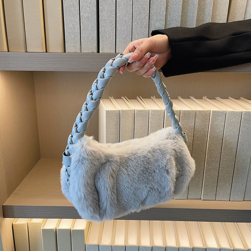 Cable Knit Fuzzy Minimalist Crossbody Bag