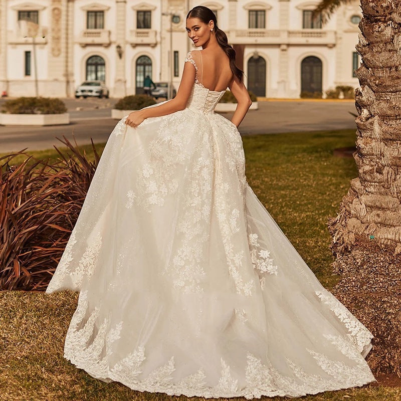 White Dreamy Long Train Wedding Dress