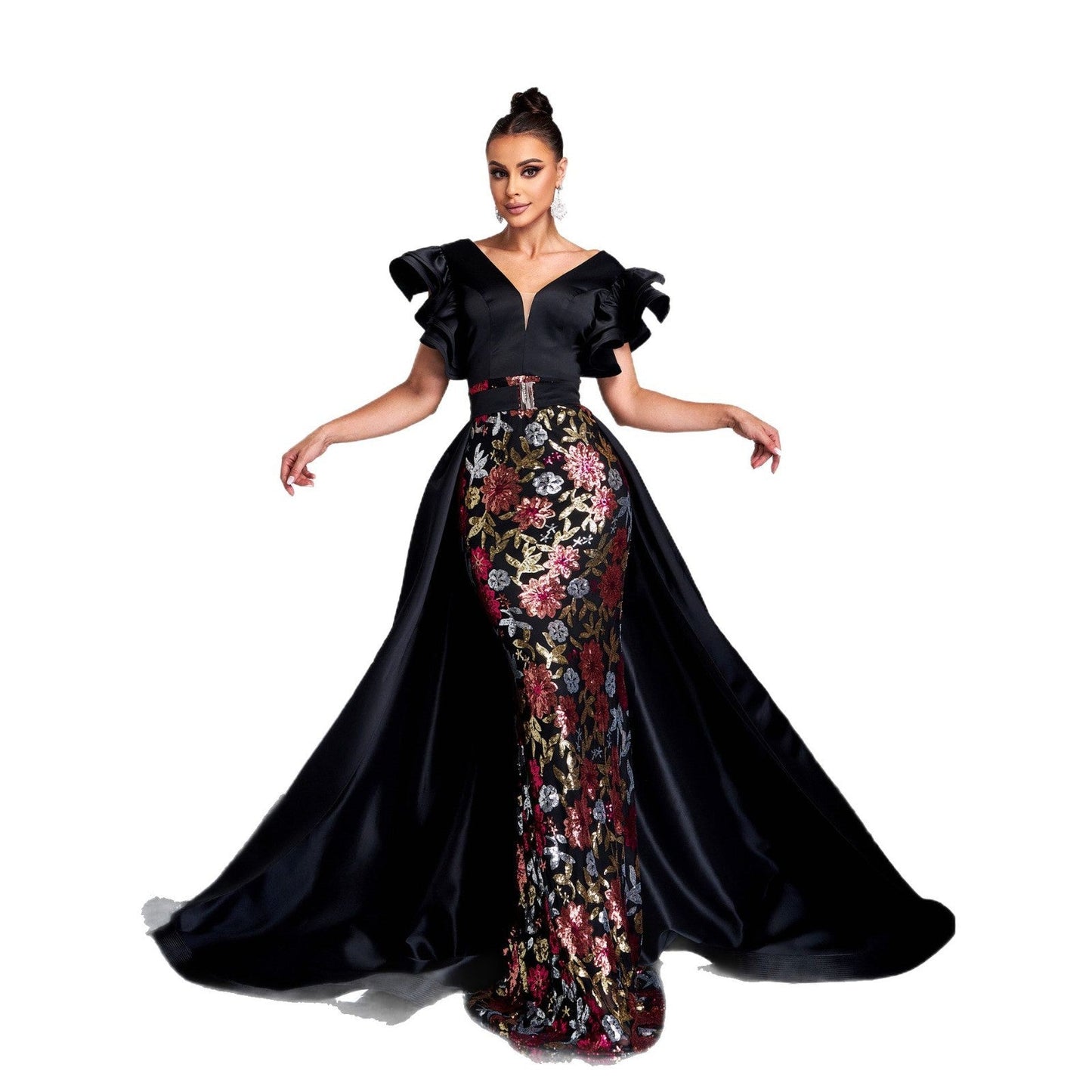 Sleeveless V-Neck Sequin Mermaid Gown Formal Dress