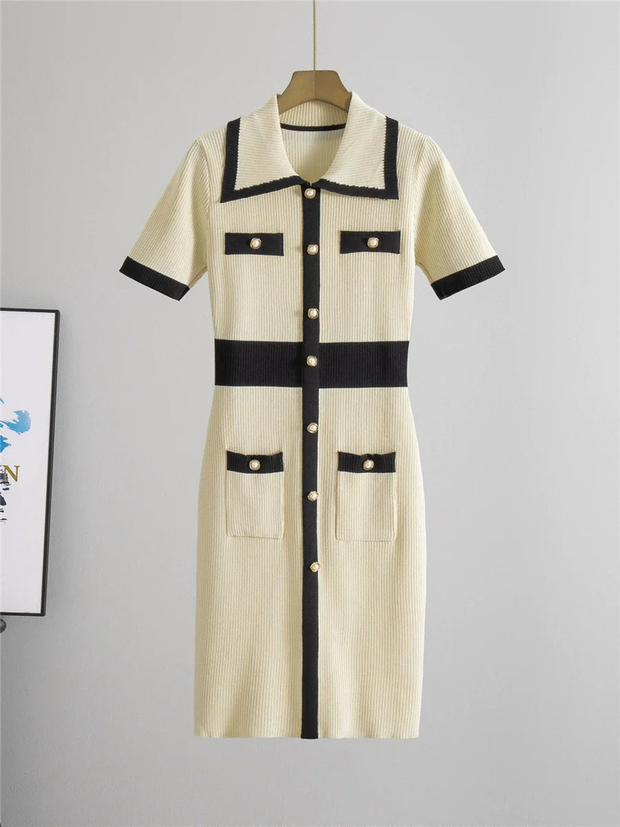 Apricot – Elegant Ice Silk Knit Dress