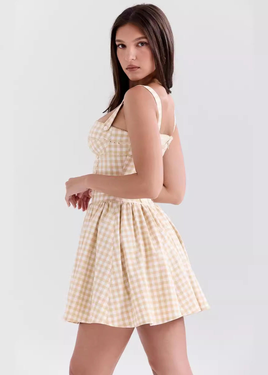 Daisyfield Charm - Sleeveless Gingham Mini Dress