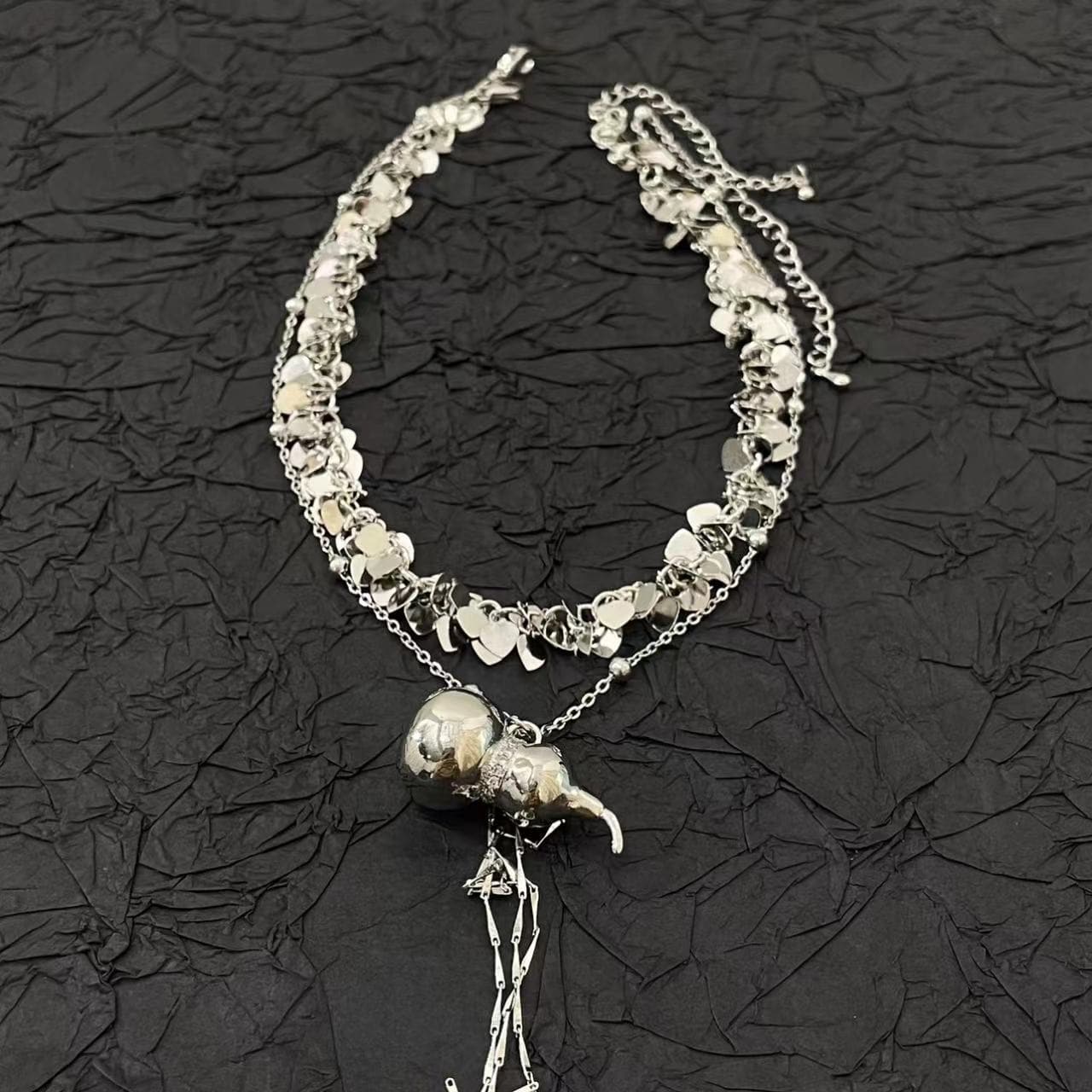 Gourd pendant glitter metal chain 2 pcs choker necklace
