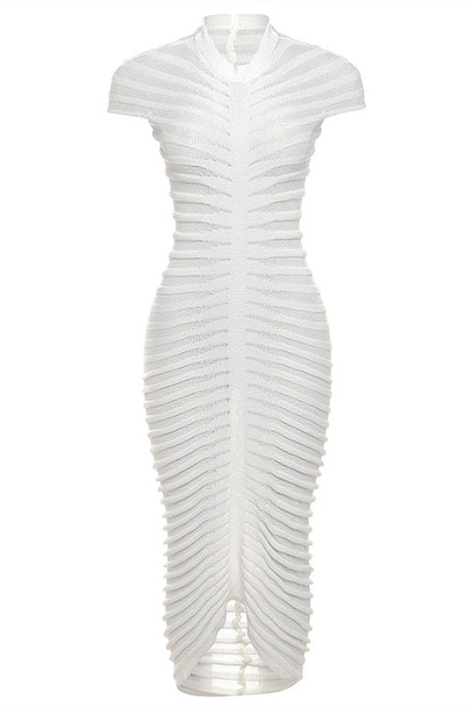 Erica Pleated Stripe Midi Knit Dress