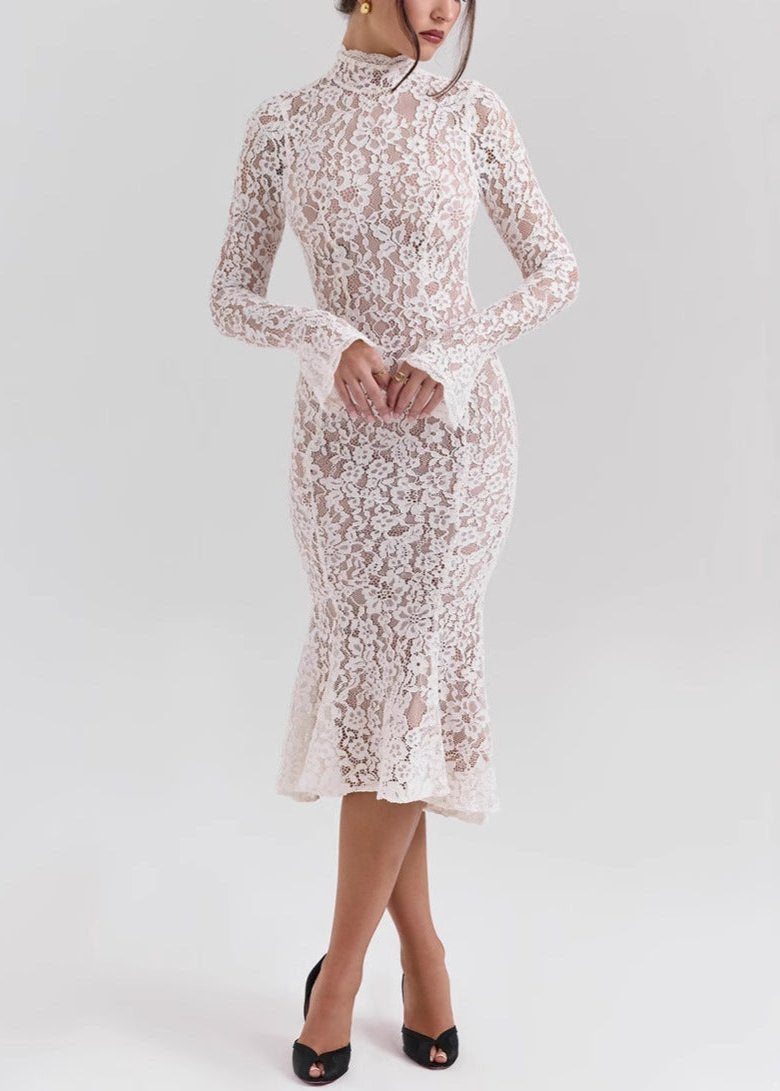 Juliette - High Neck Lace Midi Dress