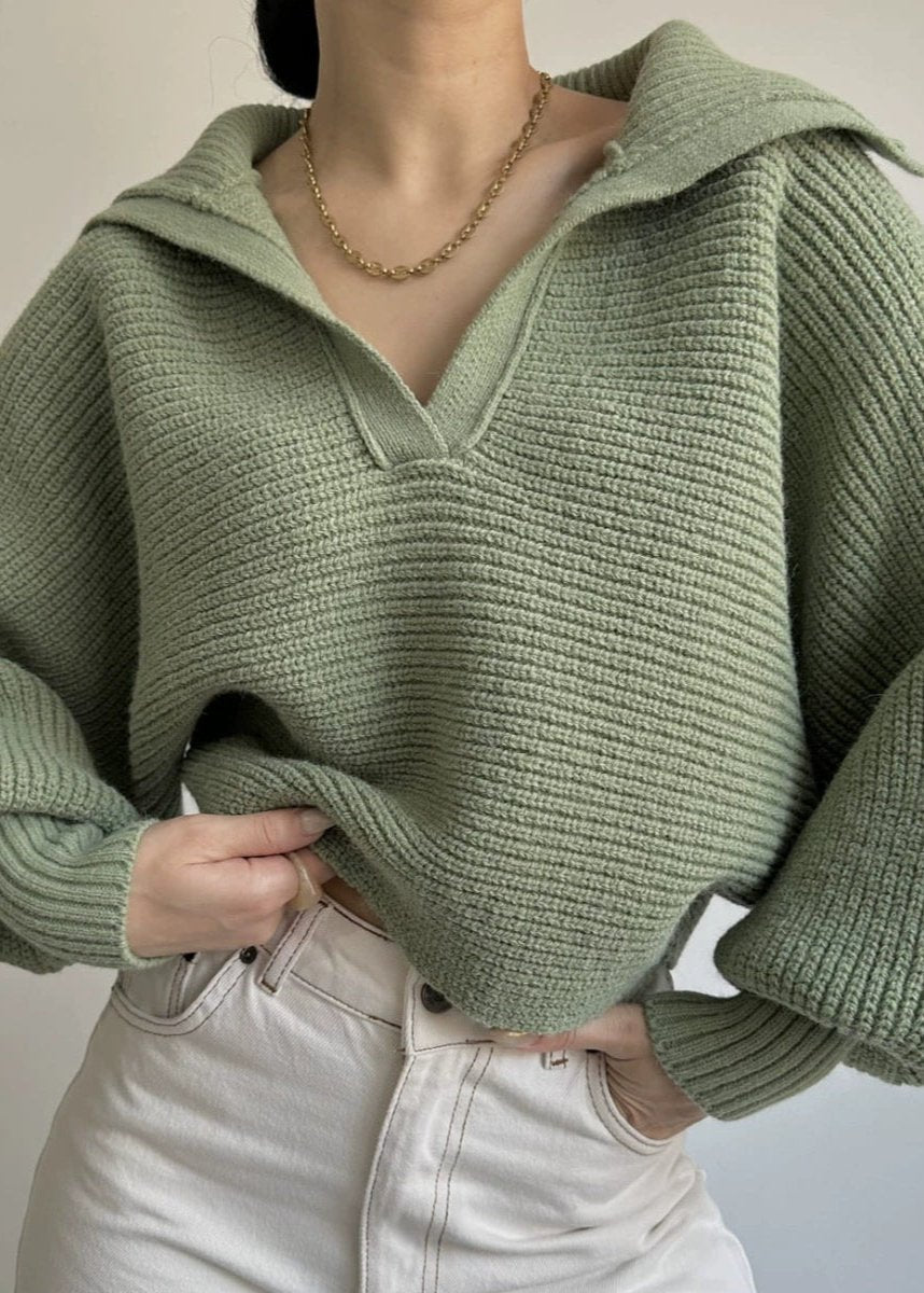 Minimalist Ribbed Collared Knit Sweater