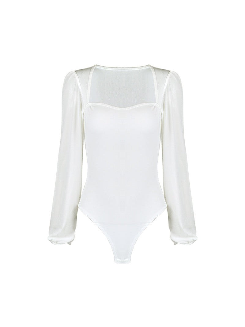 Patchwork Mesh Long Sleeve Bodysuit