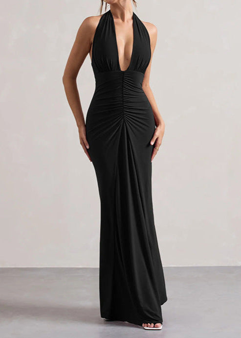 Amara Luxe - Halter Ruched Maxi Dress