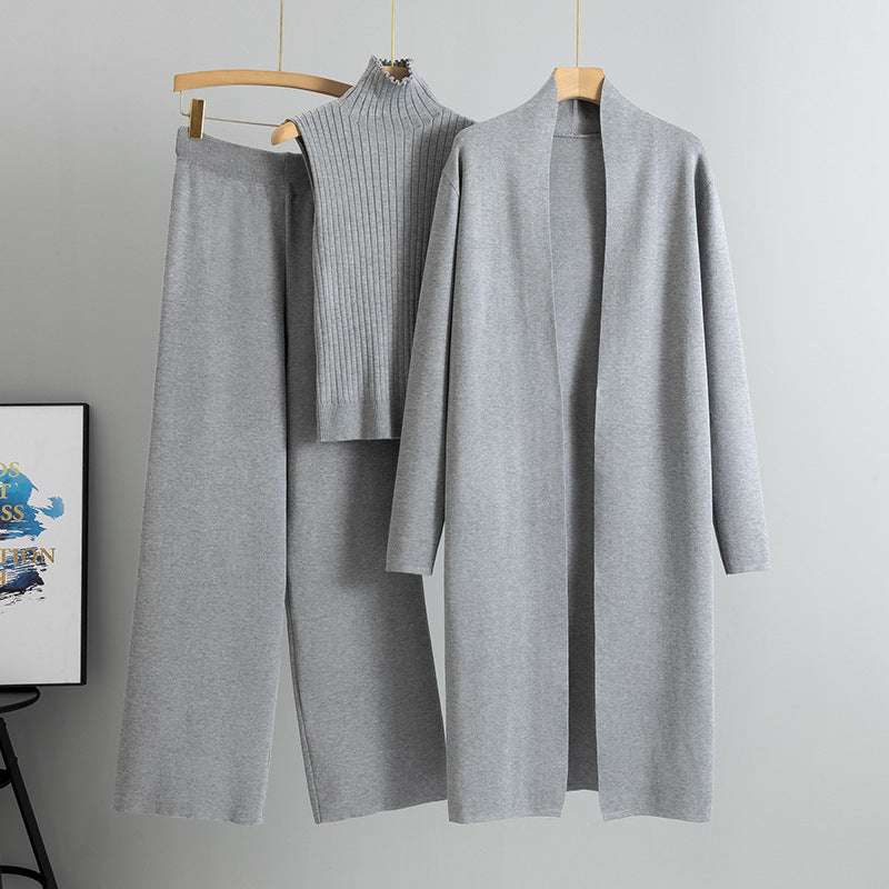 Gray Elegant Knit Vest Three Piece Set