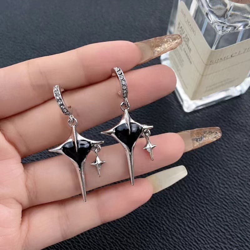 Heart 4 pointed star drop earrings