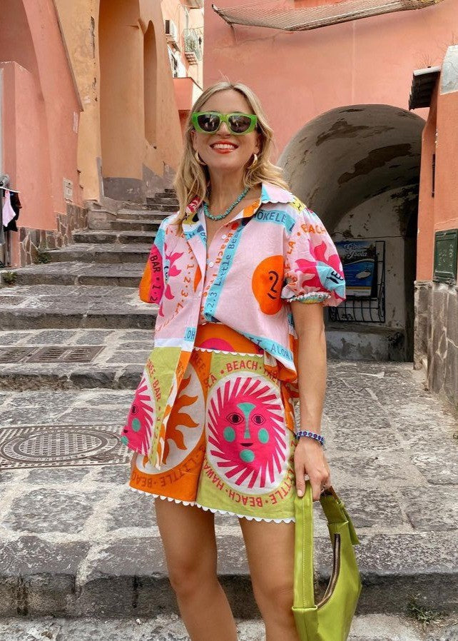 Viva Solare - Graphic Sun Print Puff Sleeve Set